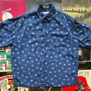 Vintage Blue Graphic Button Down Shirt W/ Collar